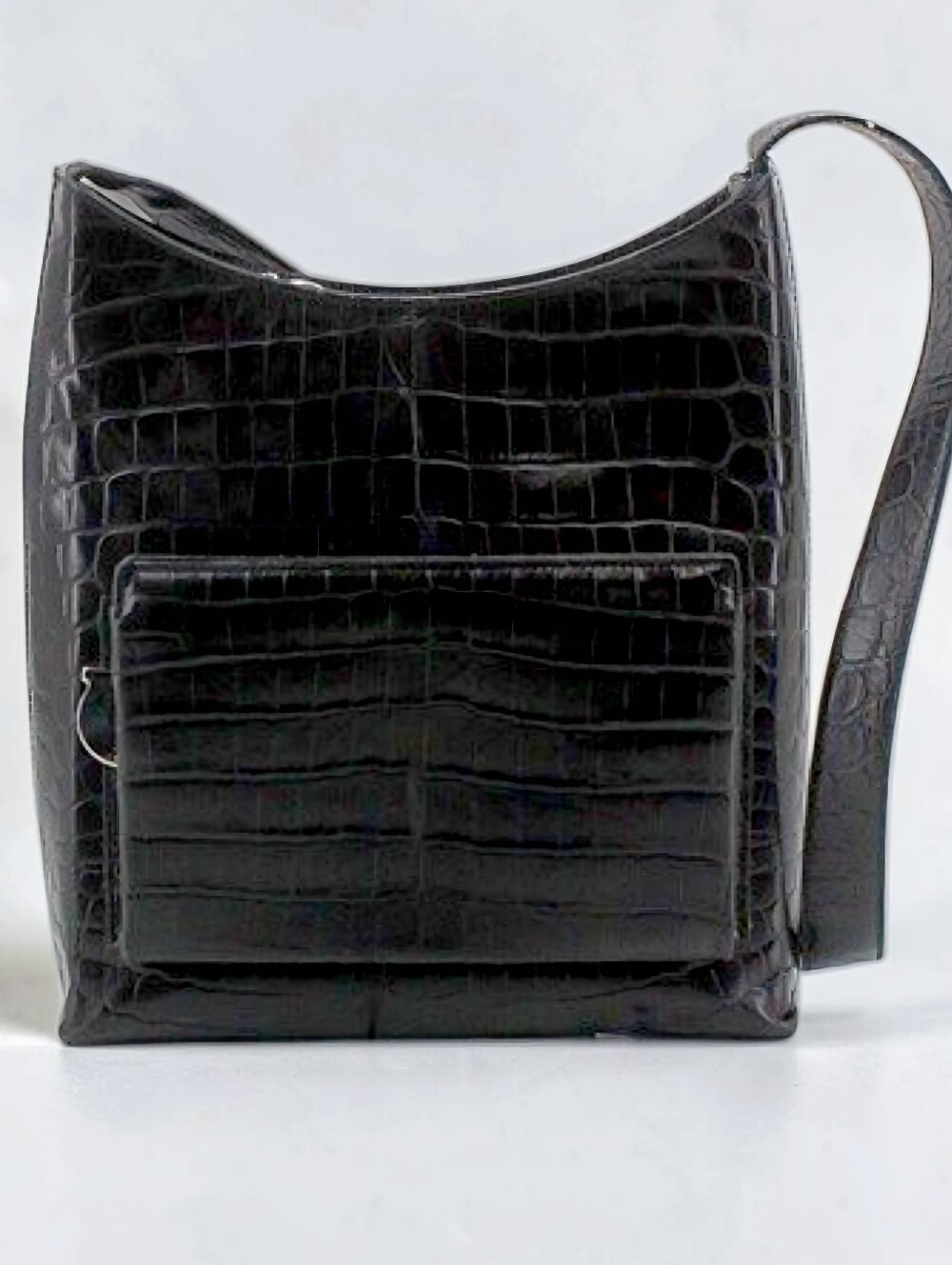 Salvatore Ferragamo Black Croc-Embossed Shoulder Bag Structured Leather